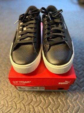 Puma Vikky Stacked Black Leather Low-Top Sneakers Platform  New Size 10
